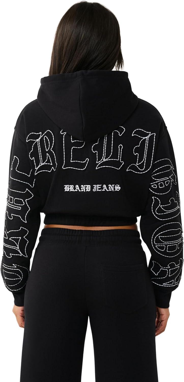 imageTrue Religion Womens Horseshoe Appliqu Zip Hoodie Full Zip SweatshirtJet Black