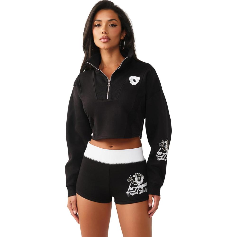 imageTrue Religion Womens Sporty Crystal Half Zip Pullover