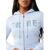 True Religion Women’s Embroidered Shrunken Zip Hoodie – Cropped Fit, Ribbed Hem, Embroidered Logo(Cashmere Blue)