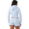True Religion Women’s Embroidered Shrunken Zip Hoodie – Cropped Fit, Ribbed Hem, Embroidered Logo(Cashmere Blue)