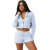 True Religion Women’s Embroidered Shrunken Zip Hoodie – Cropped Fit, Ribbed Hem, Embroidered Logo(Cashmere Blue)