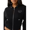 True Religion Women’s Horseshoe Appliqué Zip Hoodie – Full Zip Sweatshirt(Jet Black)