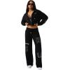 True Religion Women’s Horseshoe Appliqué Zip Hoodie – Full Zip Sweatshirt(Jet Black)