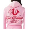 True Religion Women’s Shrunken Big T Zip Hoodie – Cropped Fit, Split Pockets, Horseshoe Detailing(Fairytale)