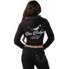 True Religion Women’s Shrunken Big T Zip Hoodie – Cropped Fit, Split Pockets, Horseshoe Detailing(Jet Black)