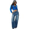 True Religion Women’s Shrunken Big T Zip Hoodie – Cropped Fit, Split Pockets, Horseshoe Detailing(Skydiver)