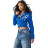 True Religion Women’s Shrunken Big T Zip Hoodie – Cropped Fit, Split Pockets, Horseshoe Detailing(Skydiver)