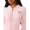 True Religion Women’s Velour Crystal Shrunken Zip Hoodie – Soft Velour, Cropped Fit, Crystal Horseshoe Detail(Fairytale)