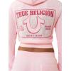 True Religion Women’s Velour Crystal Shrunken Zip Hoodie – Soft Velour, Cropped Fit, Crystal Horseshoe Detail(Fairytale)