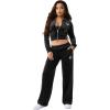 True Religion Women’s Velour Crystal Shrunken Zip Hoodie – Soft Velour, Cropped Fit, Crystal Horseshoe Detail(Jet Black)