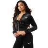 True Religion Women’s Velour Crystal Shrunken Zip Hoodie – Soft Velour, Cropped Fit, Crystal Horseshoe Detail(Jet Black)