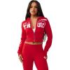 True Religion Women’s Embroidered Shrunken Zip Hoodie – Cropped Fit, Ribbed Hem, Embroidered Horseshoe Logo(Salsa)