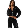 True Religion Women’s Horseshoe Appliqué Zip Hoodie – Full Zip Sweatshirt(Jet Black)