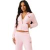 True Religion Women’s Velour Crystal Shrunken Zip Hoodie – Soft Velour, Cropped Fit, Crystal Horseshoe Detail(Fairytale)
