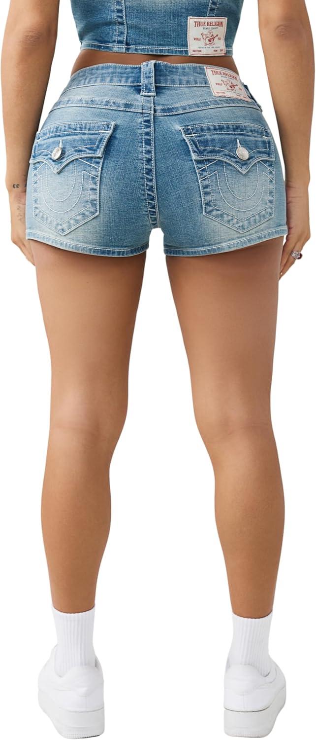 imageTrue Religion Womens Front Pocket Denim Shorts FlapSunset Ticket