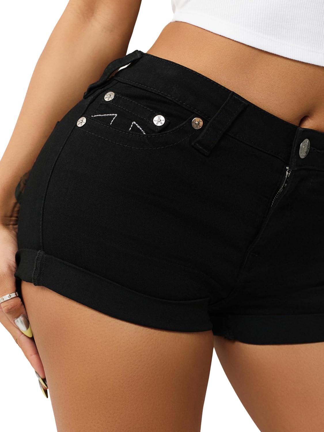 imageTrue Religion Womens Jennie Mr Curvy Rolled ShortBody Rinse Black