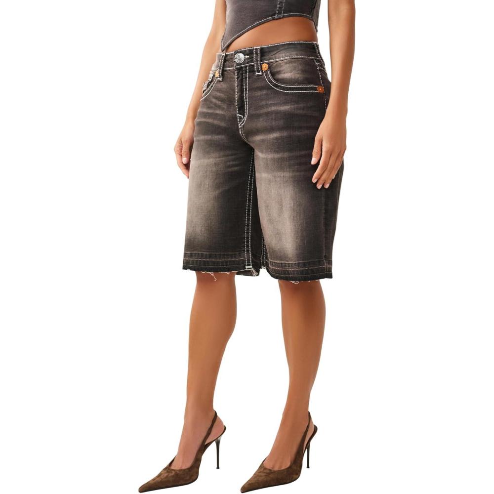 imageTrue Religion Womens Baggy Denim Jort Big T FlapCocoa Crumble