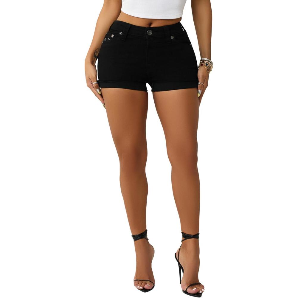 imageTrue Religion Womens Jennie Mr Curvy Rolled ShortBody Rinse Black