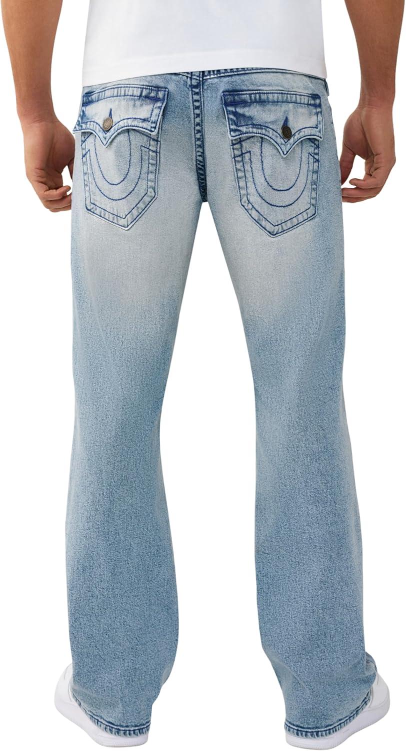 imageTrue Religion Mens Billy Flap Bootcut Jean 34 Relaxed Fit Iconic Flap Pockets Signature Horseshoe Stitching