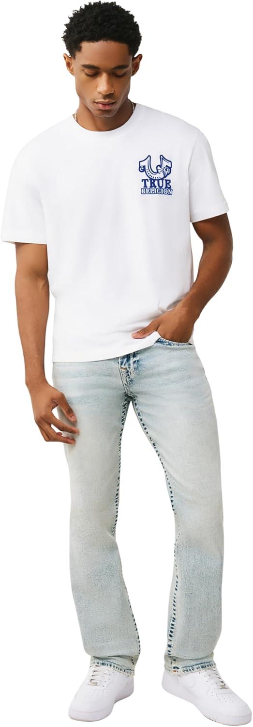 imageTrue Religion Mens Ricky Big T Flap Straight Jean 34 Acid Wash Big T Stitching Horseshoe Detail