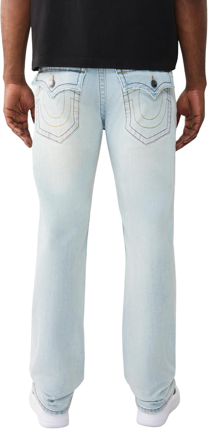 imageTrue Religion Mens Ricky Flap Straight Jean 34 Light Wash Horseshoe Detailing Slim Fit