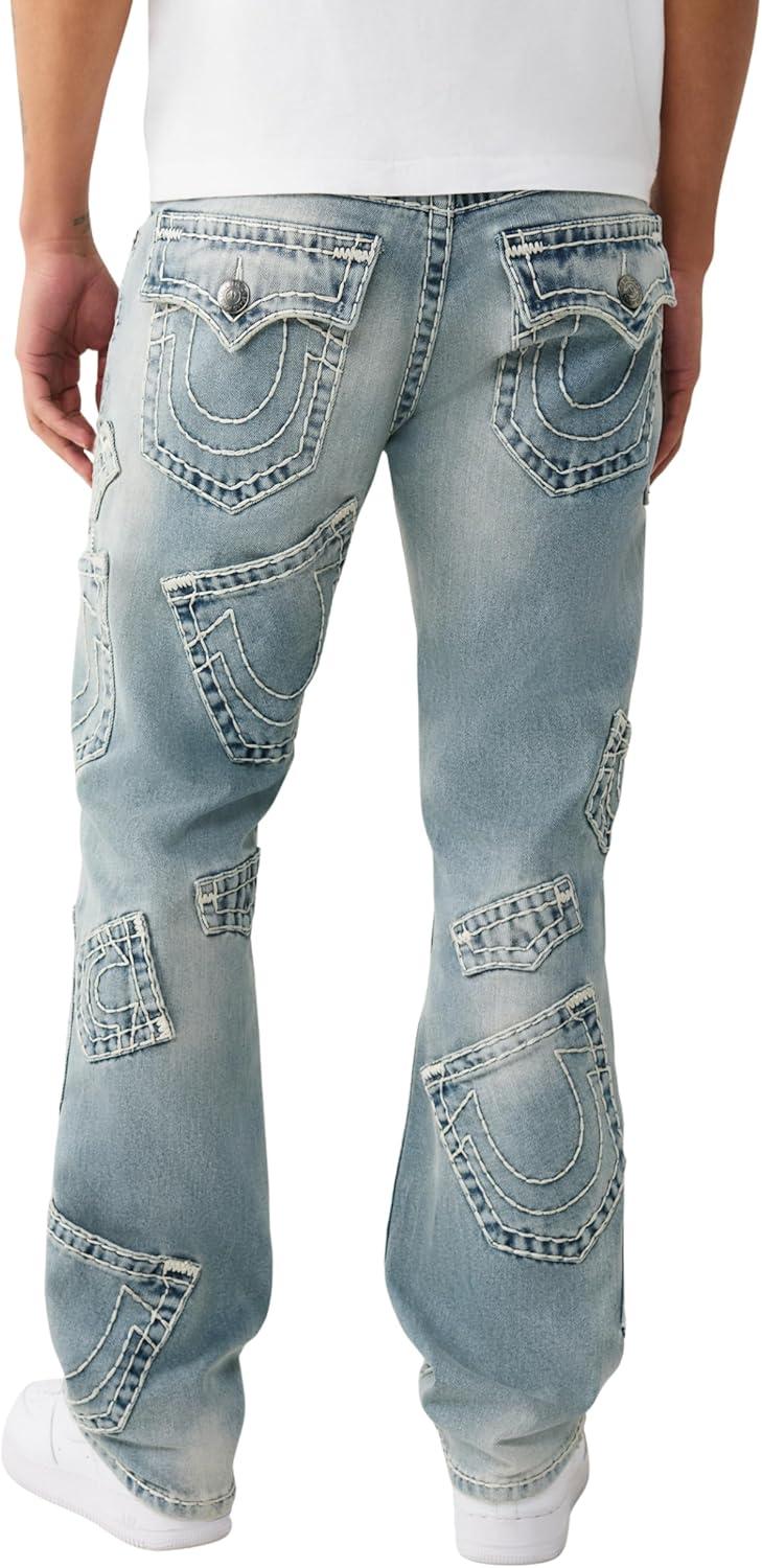 imageTrue Religion Mens Ricky Super T Flap Straight Jean 34 TwoTone Stitching Horseshoe Detail