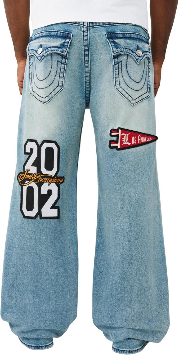 imageTrue Religion Mens Vinny Patch Big T Ultra Baggy Jean 34 Dark Wash Whiskering Signature Horseshoe