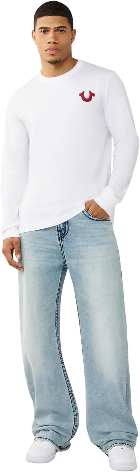 imageTrue Religion Mens Vinny Super T Relaxed Jean 34 Acid Wash Super T Stitching Horseshoe Detailing