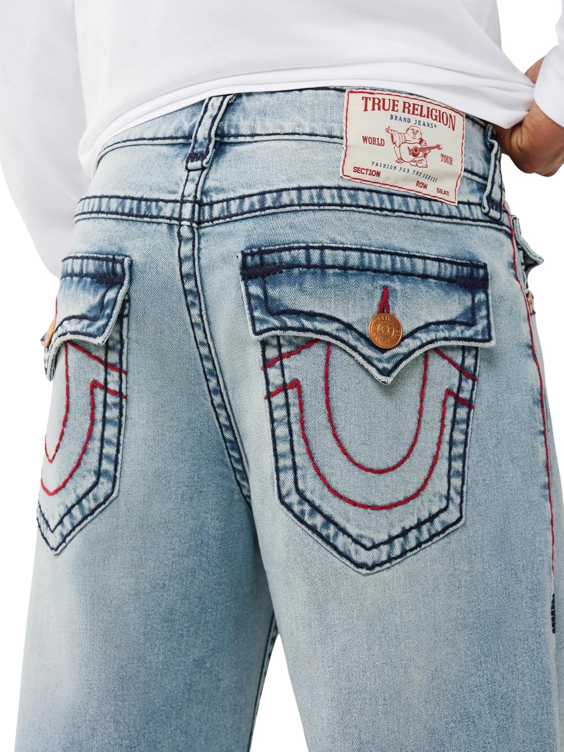 imageTrue Religion Mens Vinny Super T Relaxed Jean 34 Acid Wash Super T Stitching Horseshoe Detailing