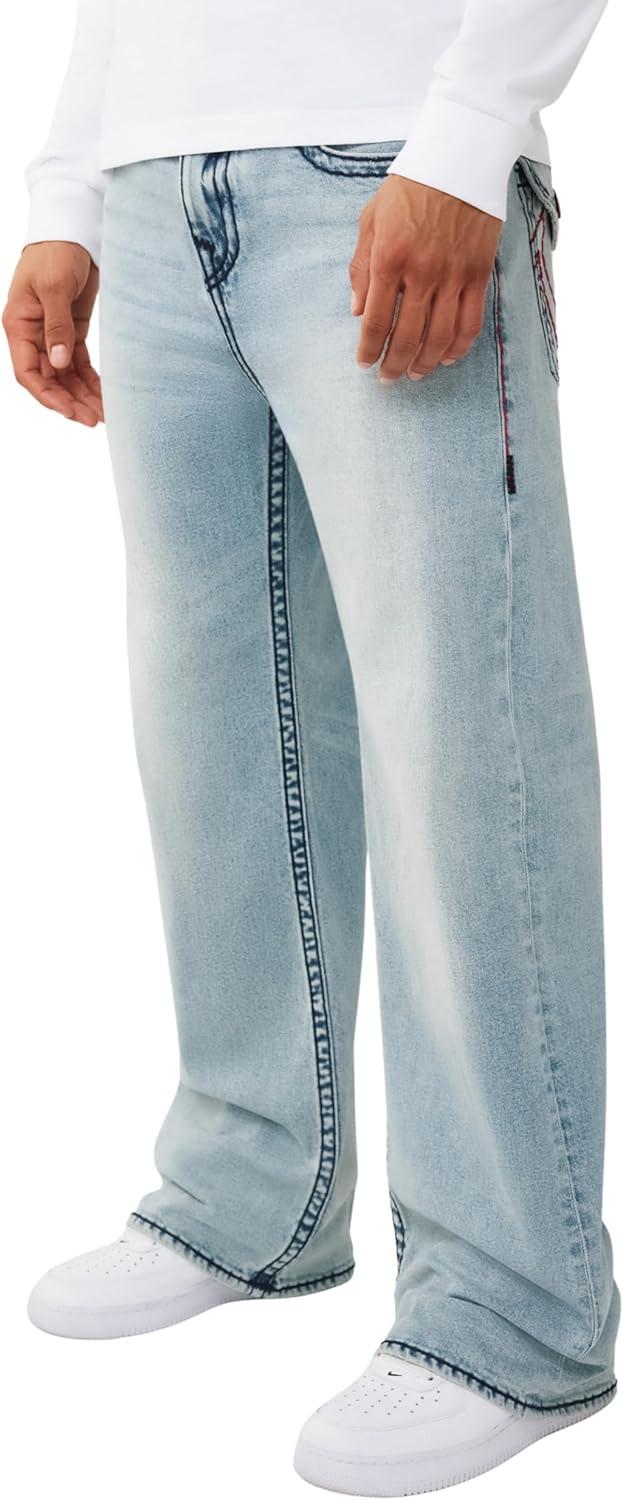 imageTrue Religion Mens Vinny Super T Relaxed Jean 34 Acid Wash Super T Stitching Horseshoe Detailing