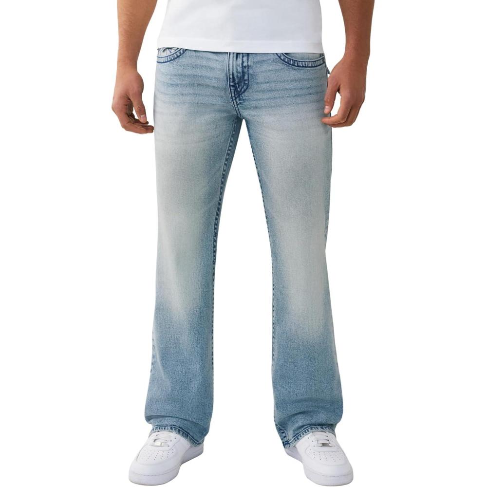 imageTrue Religion Mens Billy Flap Bootcut Jean 34 Relaxed Fit Iconic Flap Pockets Signature Horseshoe Stitching