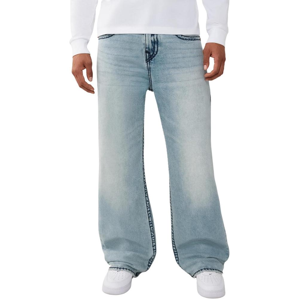 imageTrue Religion Mens Vinny Super T Relaxed Jean 34  Acid Wash Super T Stitching Horseshoe Detailing