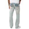 True Religion Men’s Ricky Big T Flap Straight Jean 34” – Acid Wash, Big T Stitching, Horseshoe Detail