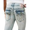 True Religion Men’s Ricky Big T Flap Straight Jean 34” – Acid Wash, Big T Stitching, Horseshoe Detail