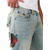 True Religion Men’s Ricky Flap Straight Jean 34” – Light Wash, Single Needle Stitching, Horseshoe Flap Pockets