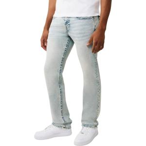 True Religion Men’s Ricky Big T Flap Straight Jean 34” – Acid Wash, Big T Stitching, Horseshoe Detail