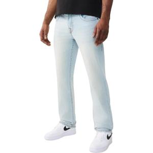 True Religion Men’s Ricky Flap Straight Jean 34″ – Light Wash, Horseshoe Detailing, Slim Fit