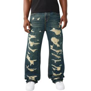 True Religion Men’s Vinny Destroyed Ultra Baggy Jean 34” – Slim-Fit, Whiskering, Horseshoe Detailing