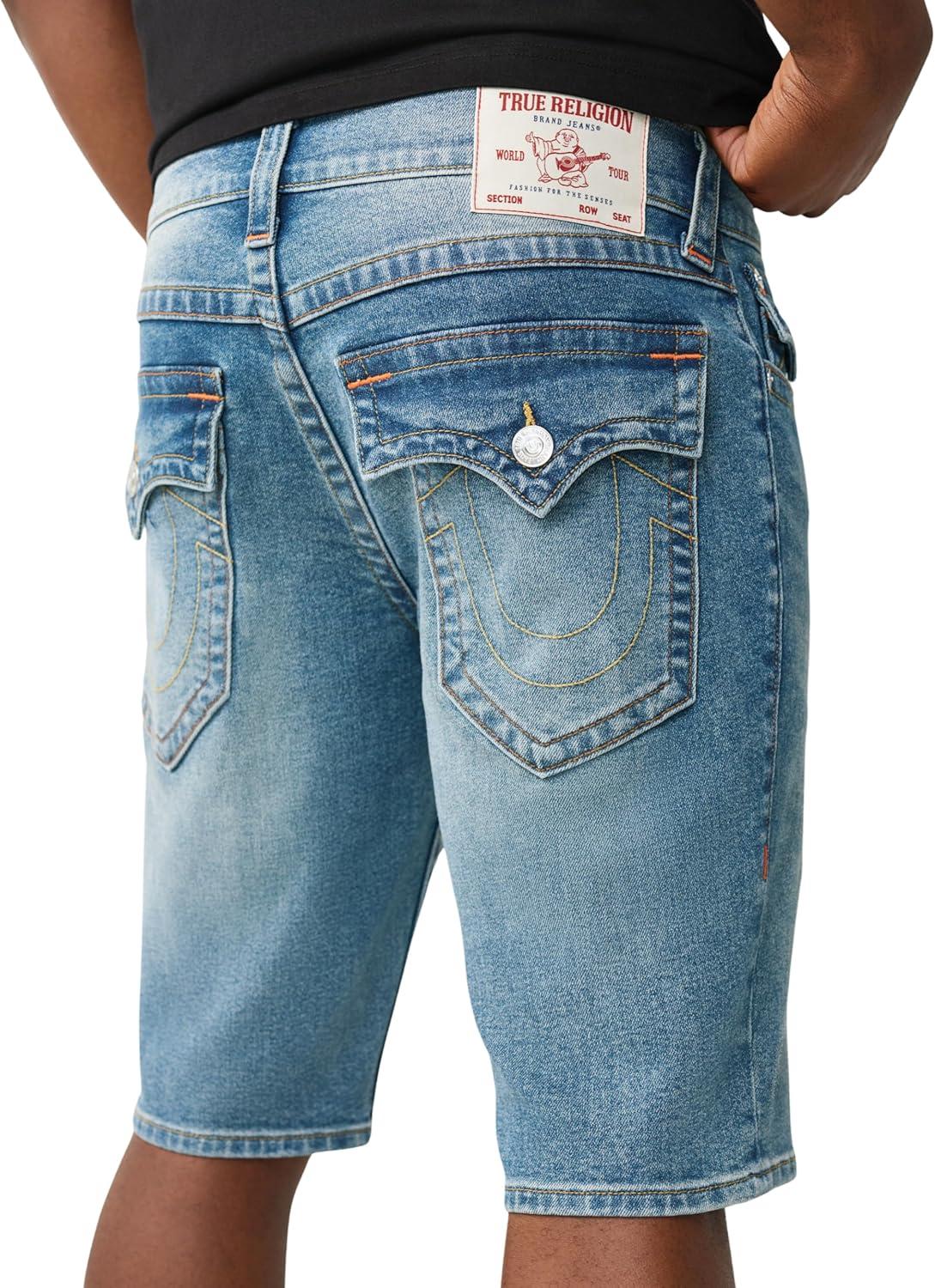 imageTrue Religion Mens Ricky Flap Denim Short Whiskering Horseshoe Detailing