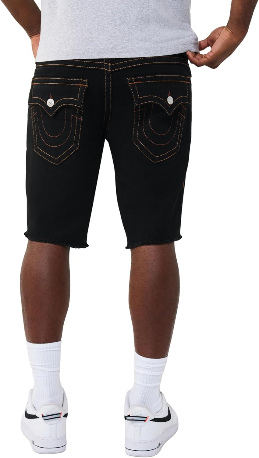 imageTrue Religion Mens Ricky Frayed Hem Denim Short Relaxed Fit Frayed Hem Horseshoe Detailing