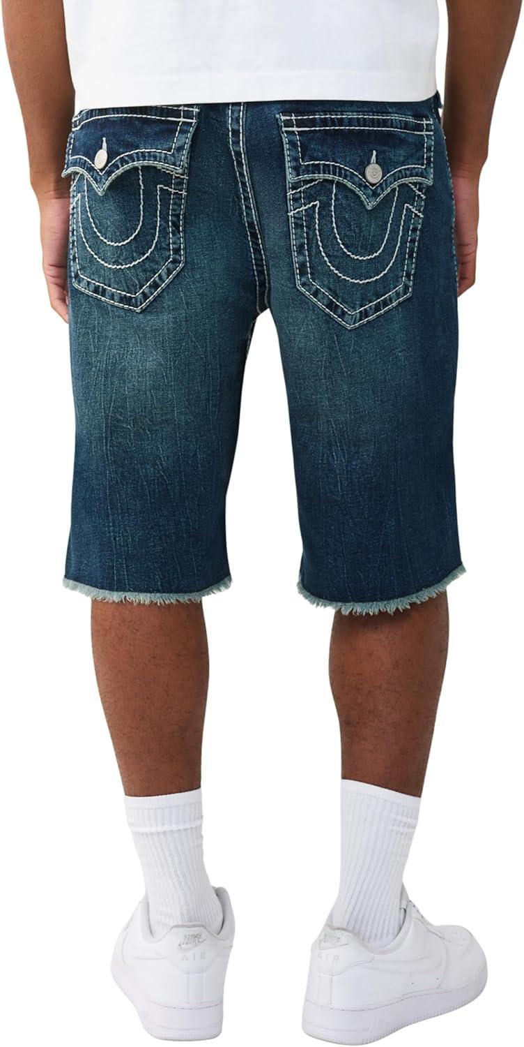 imageTrue Religion Mens Vinny Super T Flap Baggy Fray Short Super T Stitching Horseshoe Detailing