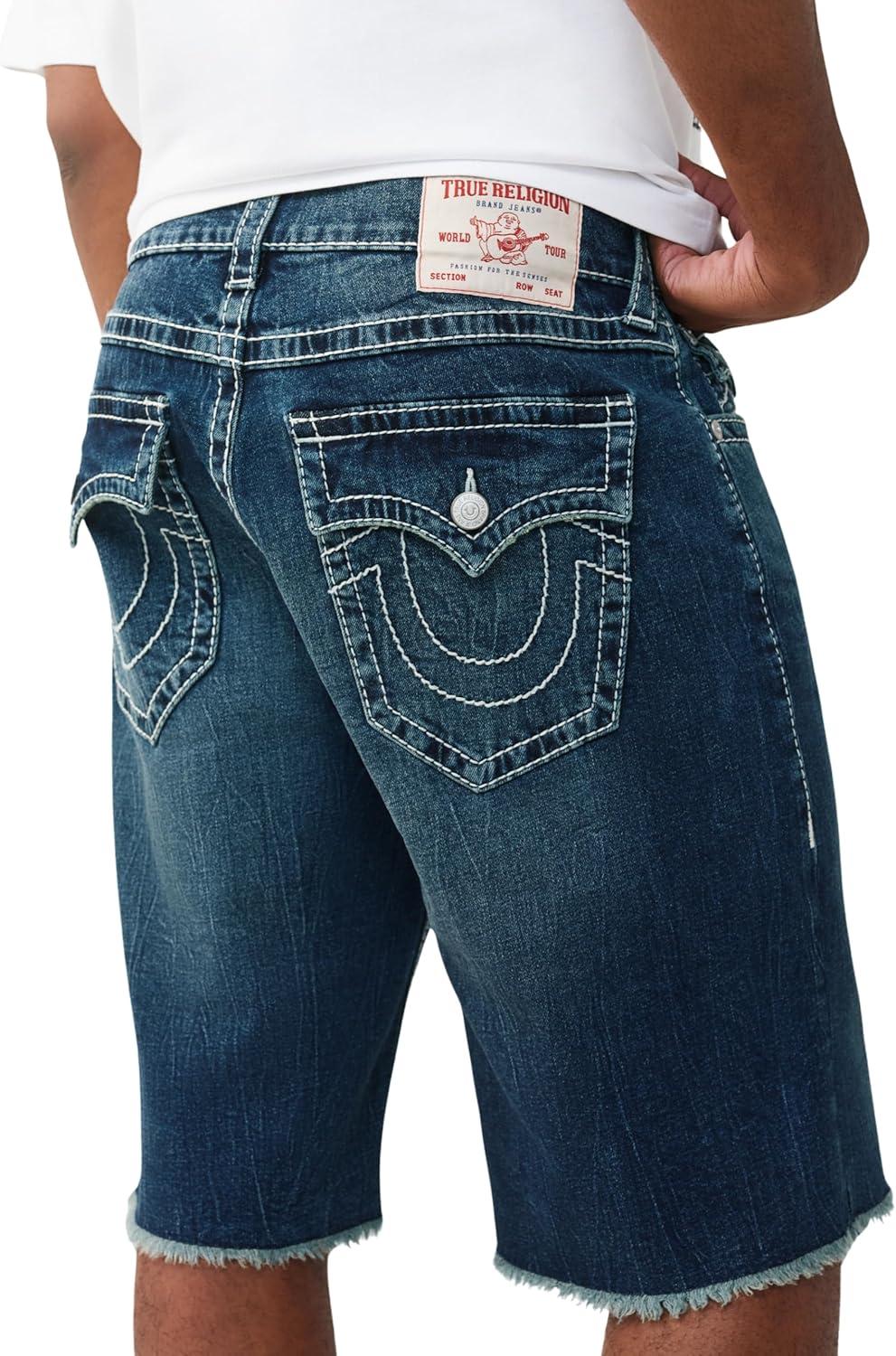 imageTrue Religion Mens Vinny Super T Flap Baggy Fray Short Super T Stitching Horseshoe Detailing