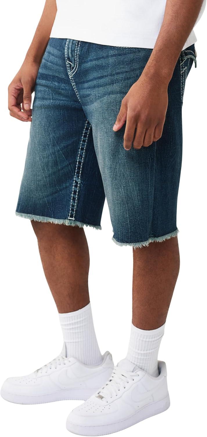 imageTrue Religion Mens Vinny Super T Flap Baggy Fray Short Super T Stitching Horseshoe Detailing