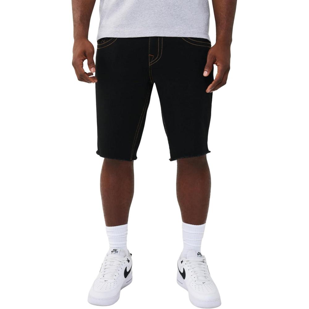 imageTrue Religion Mens Ricky Frayed Hem Denim Short Relaxed Fit Frayed Hem Horseshoe Detailing