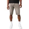 True Religion Men’s Ricky Frayed Hem Denim Short – Relaxed Fit, Horseshoe Detailing, Raw-Cut Hem – Plankton Grey Wash, 38