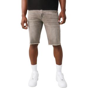True Religion Men’s Ricky Frayed Hem Denim Short – Relaxed Fit, Horseshoe Detailing, Raw-Cut Hem – Plankton Grey Wash, 31