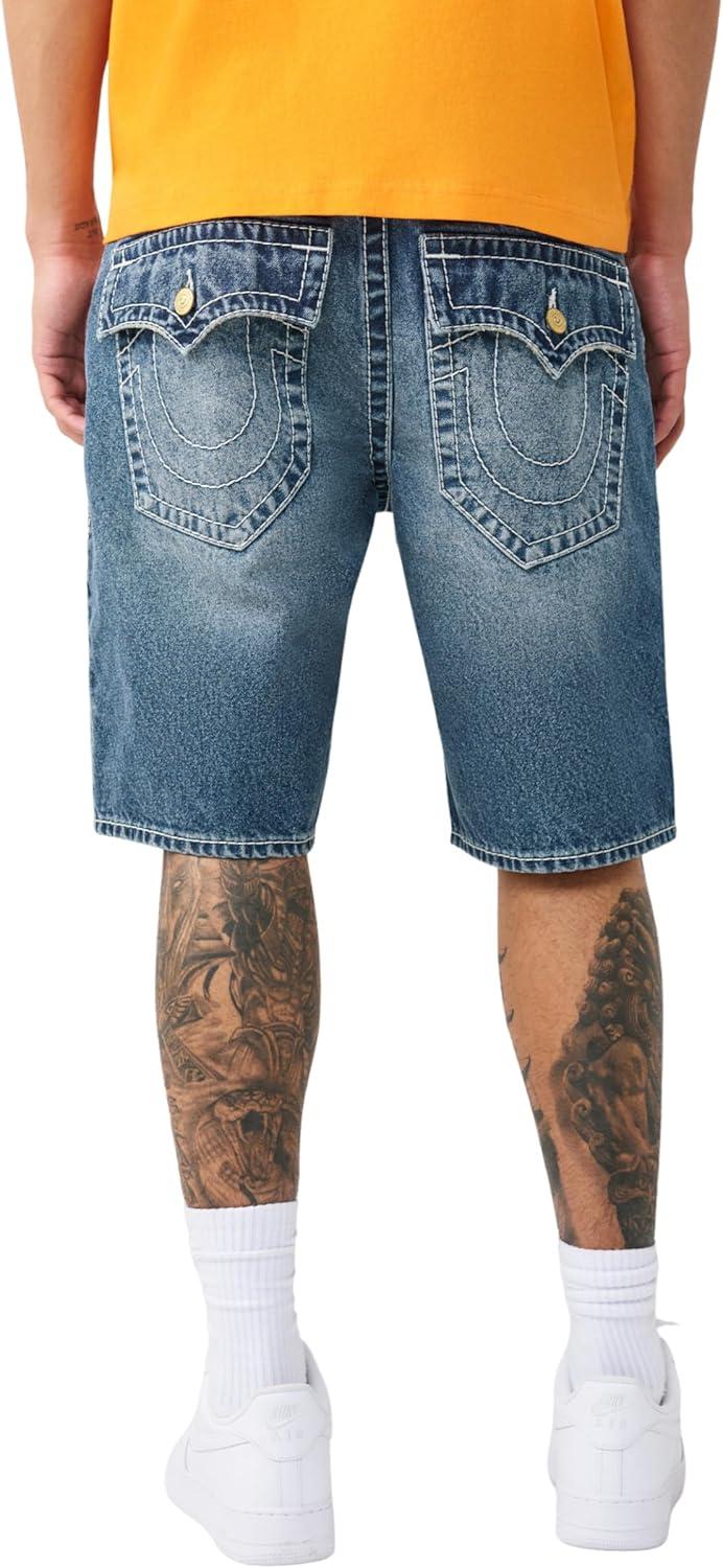 imageTrue Religion Mens Bobby Big T Distressed Short Distressed Hem Big T Stitching Horseshoe Detailing
