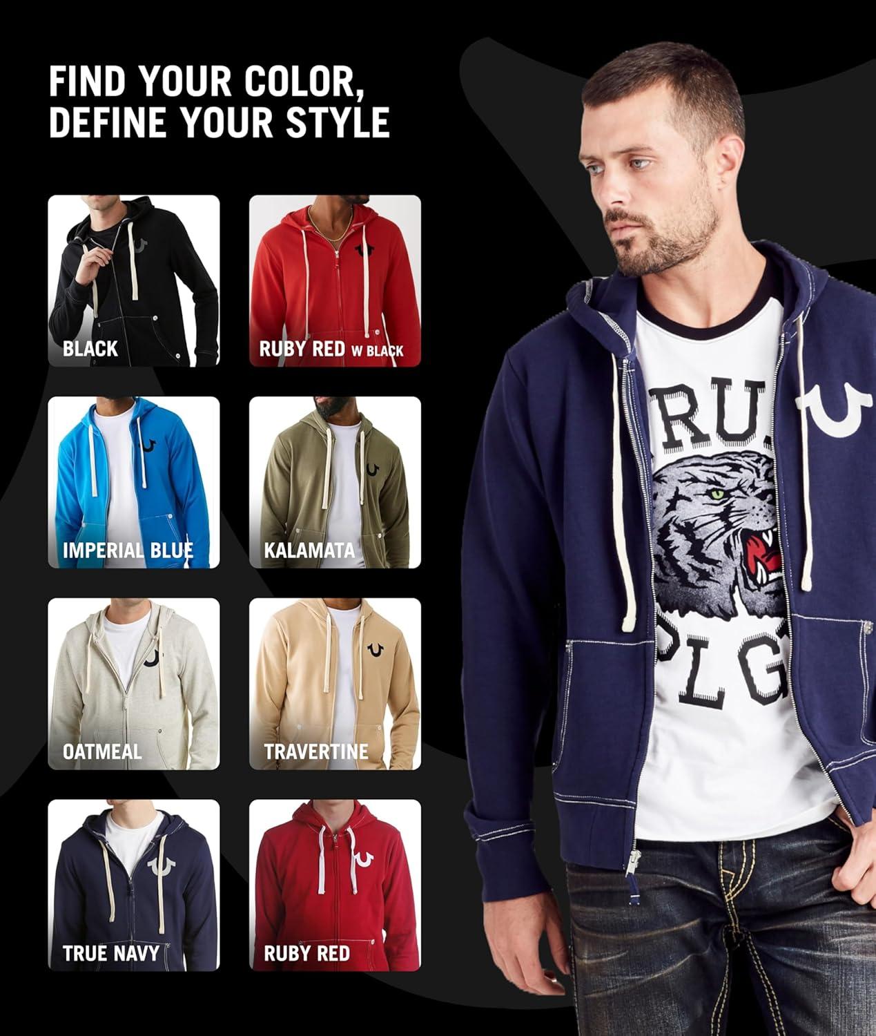 imageTrue Religion Mens Buddha Logo Zip Hoodie Hoodies for Men Mens Fashion Hoodies amp SweatshirtsRuby Red W Black