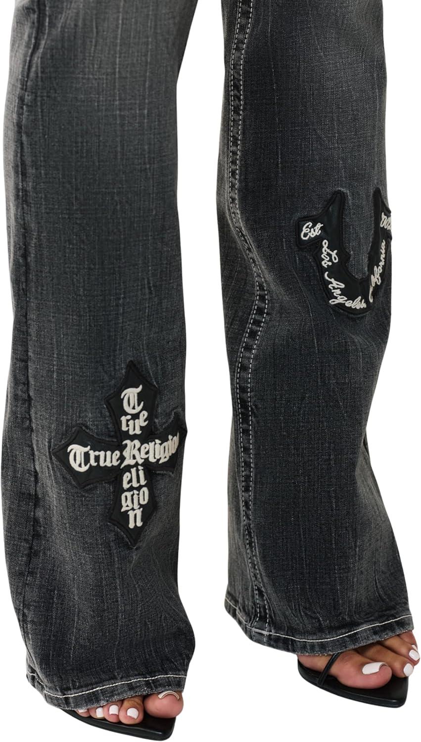 imageTrue Religion Womens Appliqu Becca Mr Bootcut Stretch Denim Flattering Mid Rise Classic Bootcut Silhouette