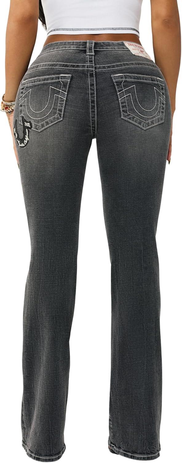 imageTrue Religion Womens Appliqu Becca Mr Bootcut Stretch Denim Flattering Mid Rise Classic Bootcut Silhouette